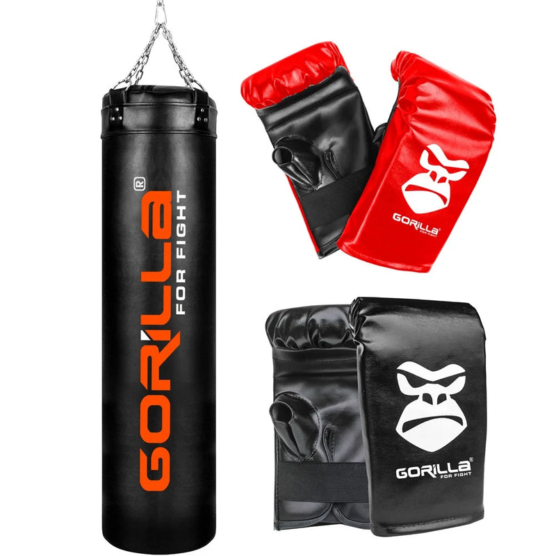 KIT GORILA COMBAT: SACO DE PANCADAS 180 CM PROFISSIONAL REFORÇADO + 02 PARES DE LUVAS PARA SACO DE TREINO ADULTO A PREÇO DE FÁBRICA - IDEAL PARA MMA E MUAY THAI