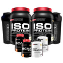 KIT 2X SUPLEMENTO DE PROTEÍNA ISOLADA ISO PROTEIN 900G + 2X BCAA 4.5 100G + 2X POWER CREATINA 100 + 2X COQUETELEIRA - AUMENTO DE MASSA MUSCULAR MAGRA - BODYBUILDERS ORIGINAL